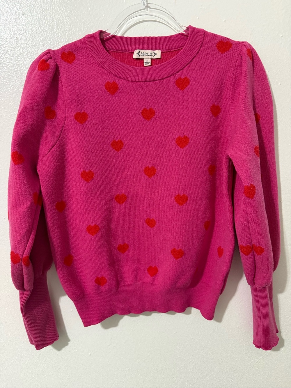 Nanette Lepore Hot Pink Sweater with Red Heart Motif